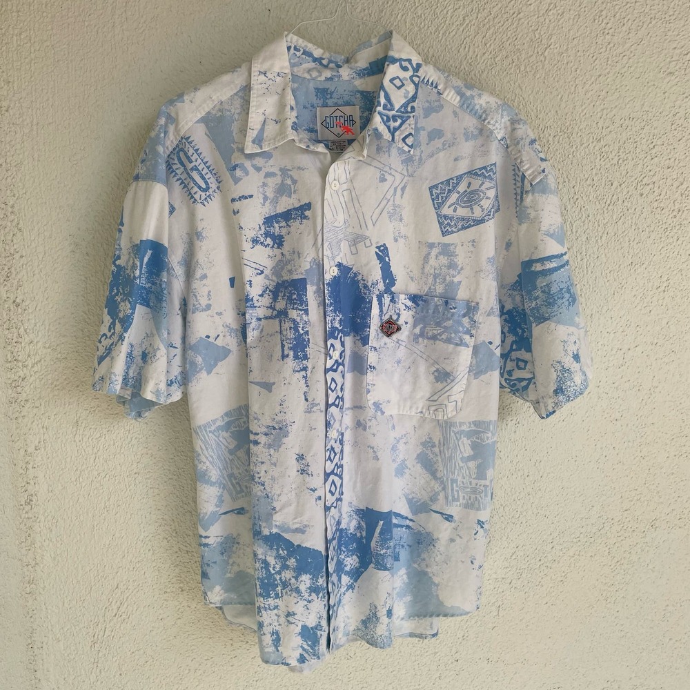 Vintage 80s Surf White and Blue Button down by Gotcha